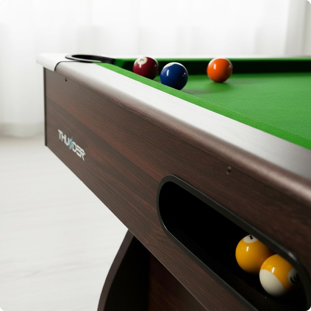 Billardtisch - THUNDER - BOLD-BROWN-7FT - 7 FT mit Ballrücklaufsystem, 18 mm MDF, inkl. Zubehör für Freizeit und Training