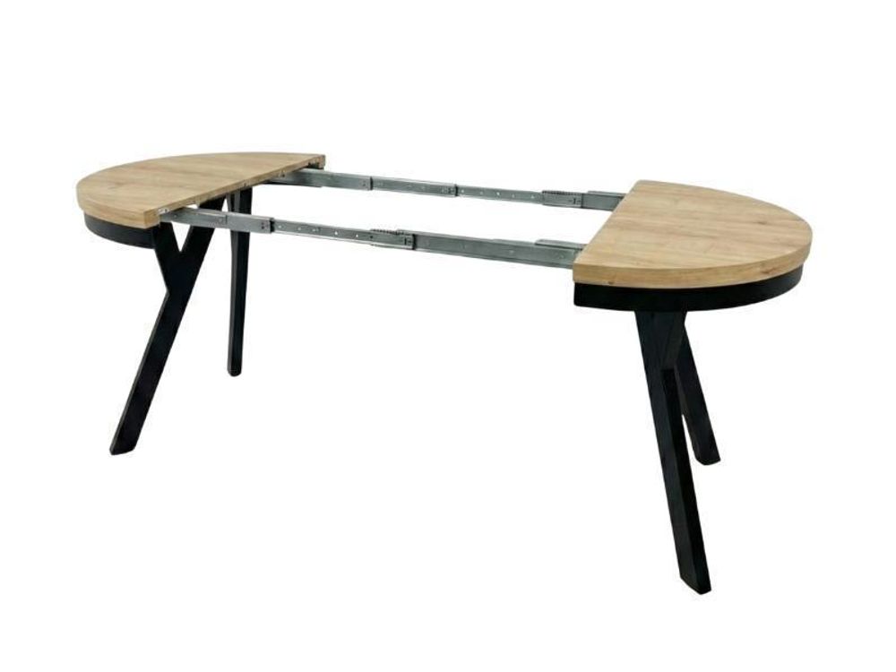 Runder Ausziehbarer Tisch für Esszimmer, PERO mit einem Ring-Gestell, Loft-Stil, Durchmesser: 120 / 220 cm, Farbe: Eiche Wotan / Schwarz