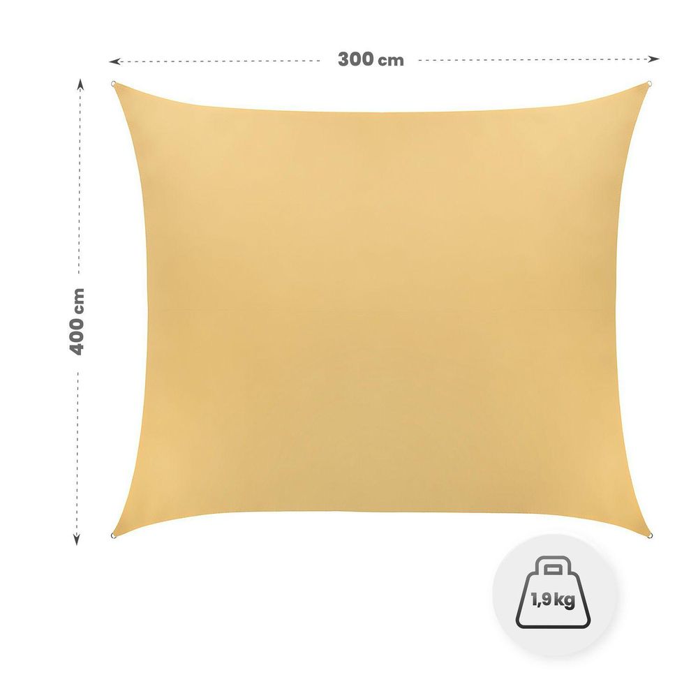 Sonnensegel 300 x 400 cm, rechteckig, Gewicht 1,9 kg