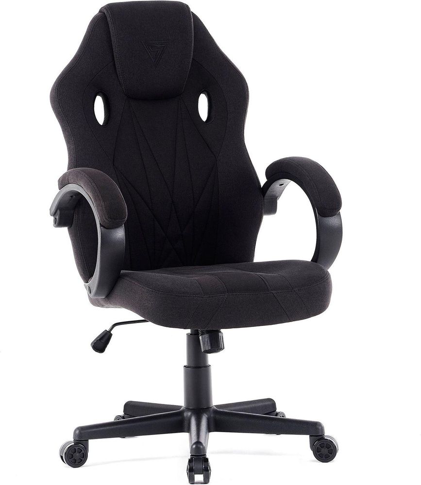 SENSE7 Prism Gaming Krzesło materiałowe czarne – ergonomiczne krzesło biurowe Krzesło do komputera Krzesło dla graczy Funkcja bujania Krzesło dla graczy 120 kg Tkanina HDF™
