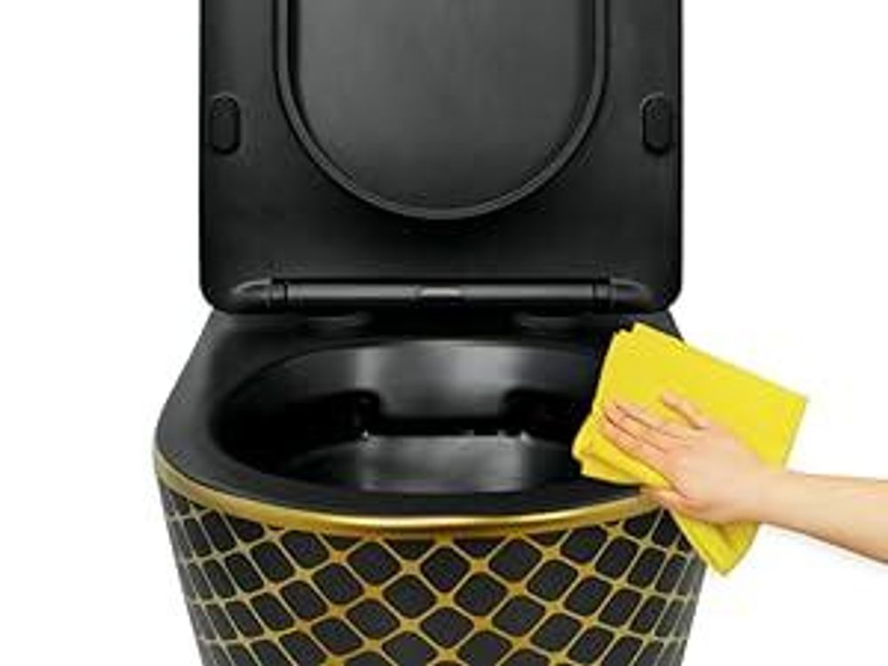 LAVITA Wand-WC Sofi Slim Black Night | HŠnge Toilette | Toilettendeckel mit Absenkautomatik & Metallscharniere | Toiletten SpŸlrandlos HŠngend | Toilettenbecken | 365x490x395 cm | Schwarz/Gold