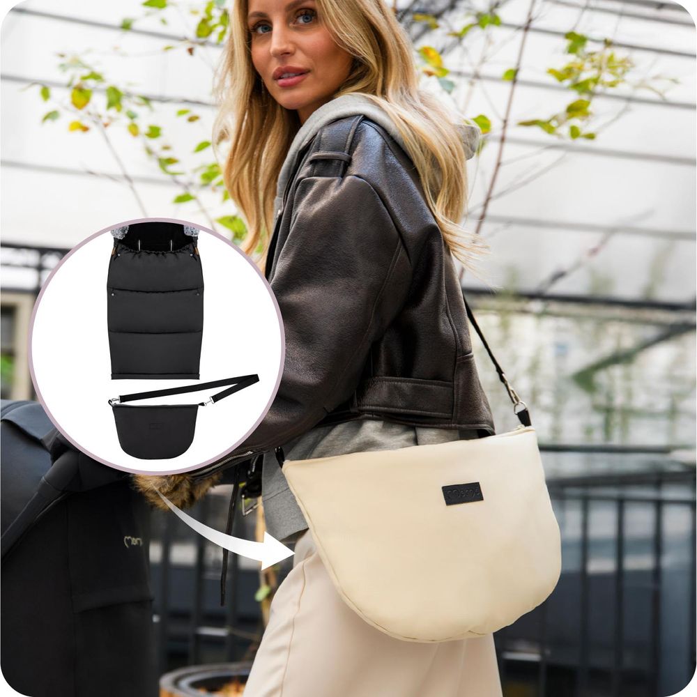 MoMi 2 in 1 Fußsack und Tasche für Kinderwagen Buggy - Universal Winterfußsack für Schlitten - Schwarz