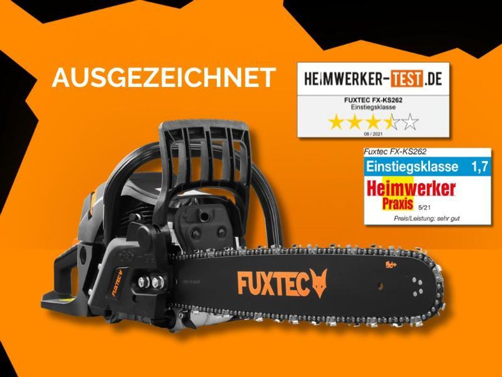 FUXTEC Benzin Kettensäge FX-KS262 - Black Edition  | Schwertlänge 60cm  | Schnittlänge 51cm| 5,2kg  | 61,5ccm  | 2-Takt  | 550ml  | 2,85kw
