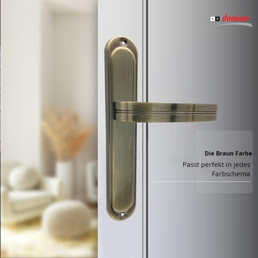 DOMINO Türgriff Blind Drückergarnitur | Langschildgarnitur | Türklinke für Zimmertür, Bürotür, Kellertür & Innentür | L-Form | Türbeschläge aus Aluminium | Bronze Türdrückergarnitur | DEKAN M3