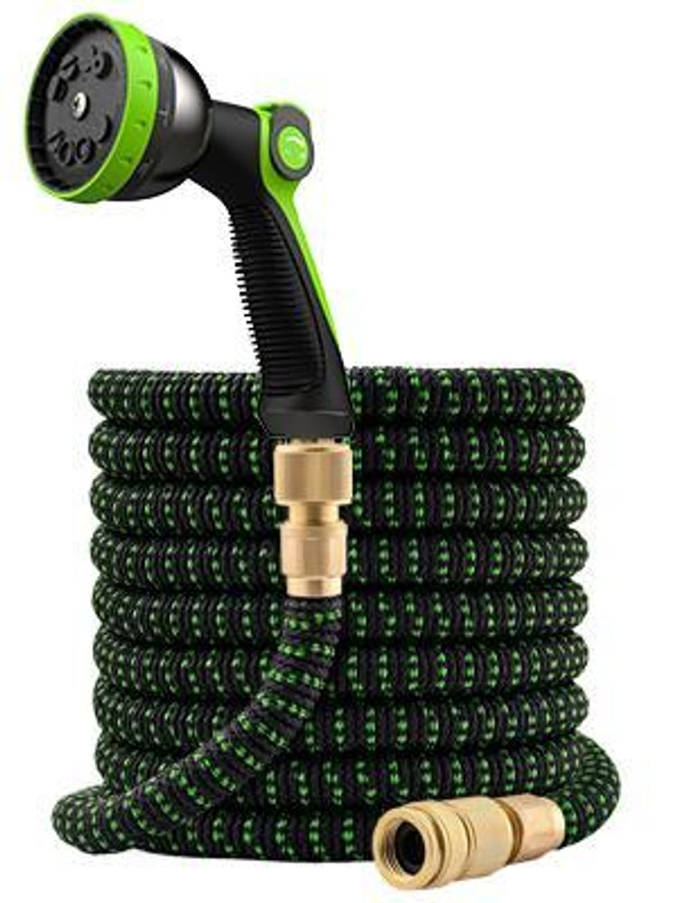 Fepro® Flexibler Gartenschlauch mit 10 Funktion 15m Premium, Wasserschlauch flexibel mit 3-Fach Latexkern inkl. Vollmessing Adapter für 1/2' 3/4' Zoll, Tasche, 2-Wege Ventil und Wandhalterung