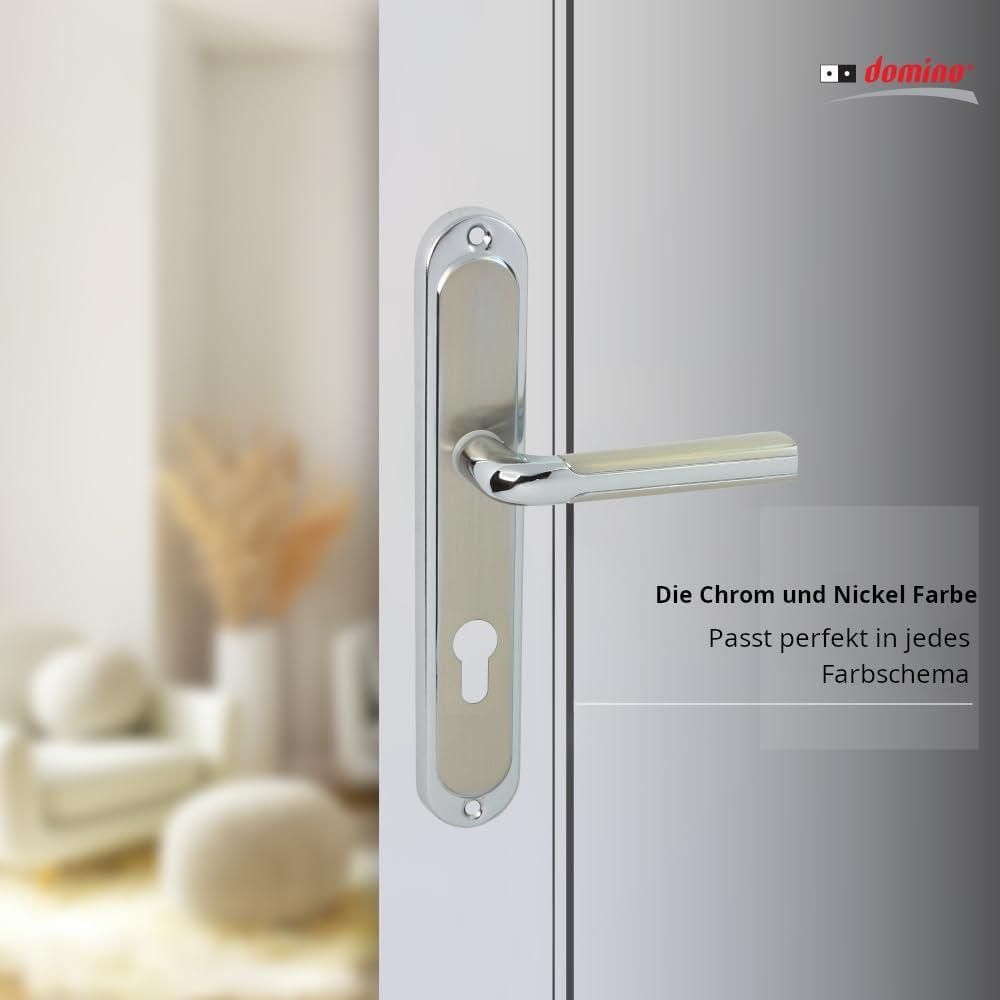 DOMINO Türgriff 72 Drückergarnitur PZ - Profilzylinder Set | Türklinke für Zimmertür, Bürotür, Kellertür & Innentür | Aluminium | Silber | RIO M6/M9 |
