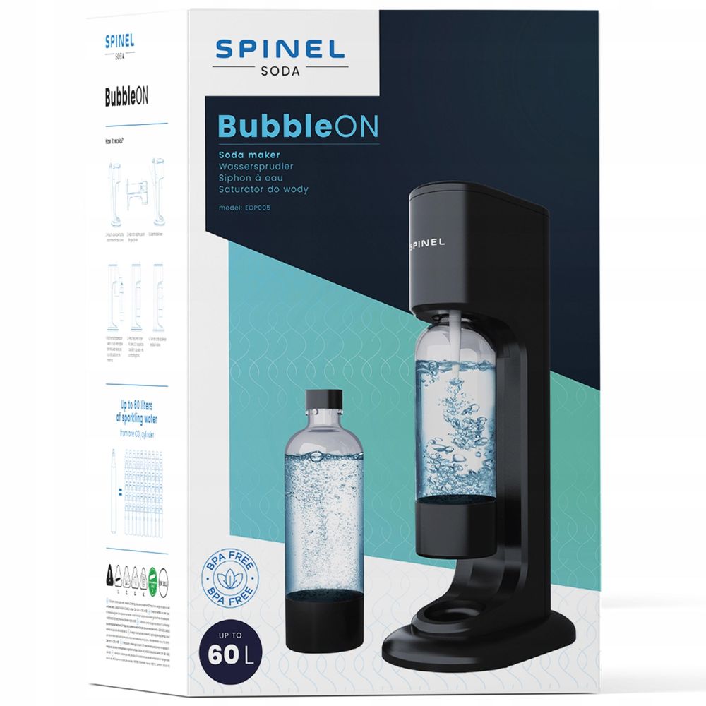 Spinel Soda BubbleON Wassersprudler Set Schwarz 3 Flasche 1L CO2 Zylinder