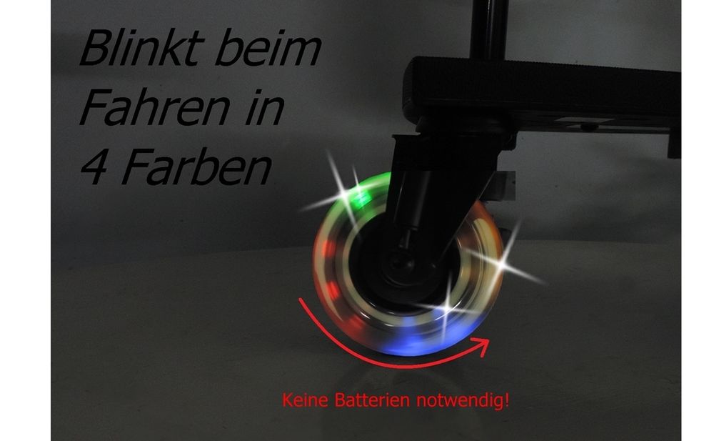 Das Bild zeigt das bunt blinkende Hinterrad eines Cozy C-Riders.