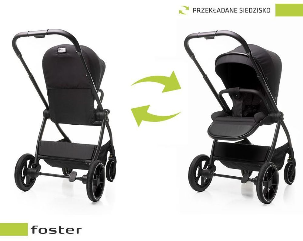 4Baby | Wózek spacerowy - Czarny - z obrotowym siedziskiem - lekka aluminiowa rama, 5-punktowe pasy, kosz na zakupy - do 22 kg - Foster