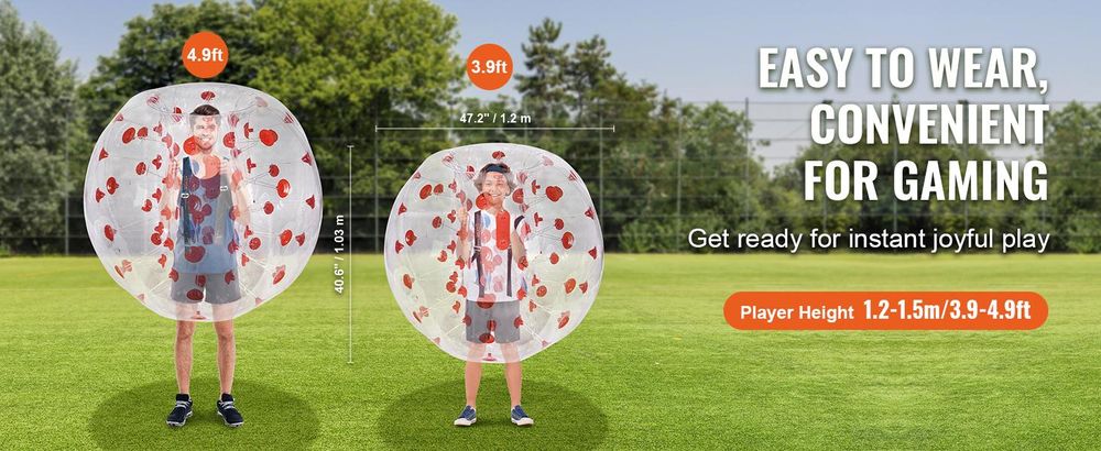 VEVOR Aufblasbare Bumper Balls 2er-Pack, 4FT/1.2M Körper Sumo Zorb Bälle für Teenager & Erwachsene, 0.8mm dicke PVC Menschliche Hamster Bubble Bälle für Outdoor-Teamspiel, Bumper Bopper Spielzeuge für Garten, Hof, Park, 1 Stk-Rote Pünktchen