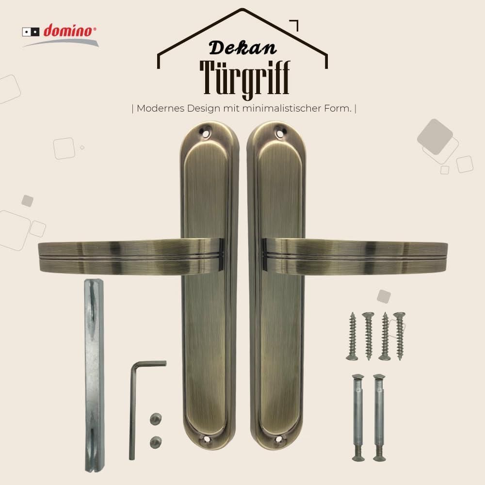 DOMINO Türgriff Blind Drückergarnitur | Langschildgarnitur | Türklinke für Zimmertür, Bürotür, Kellertür & Innentür | L-Form | Türbeschläge aus Aluminium | Bronze Türdrückergarnitur | DEKAN M3