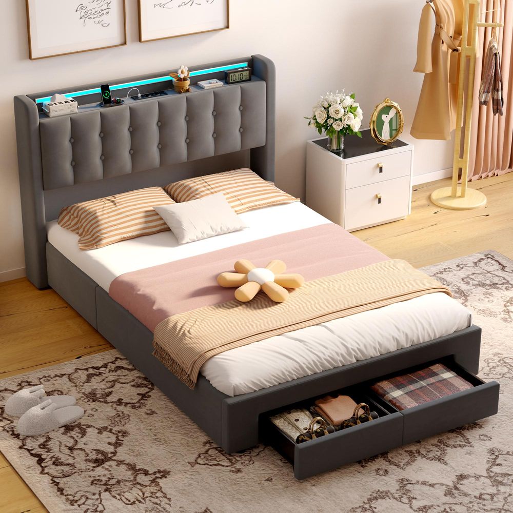 Bettgestell 140x200 cm mit LED und USB-Anschluss