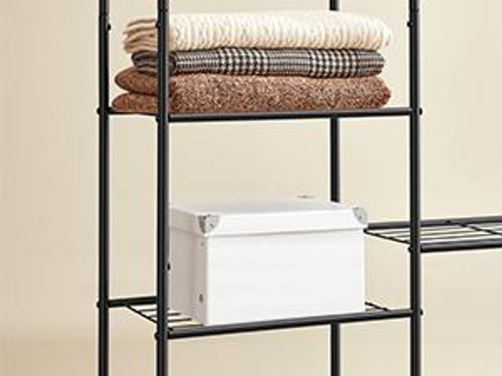 SONGMICS Kleiderständer, offener Kleiderschrank, Garderobenständer mit Ablagen, Metallrahmenm, für Schlafzimmer, Wohnzimmer, Eingangsbereich, schwarz