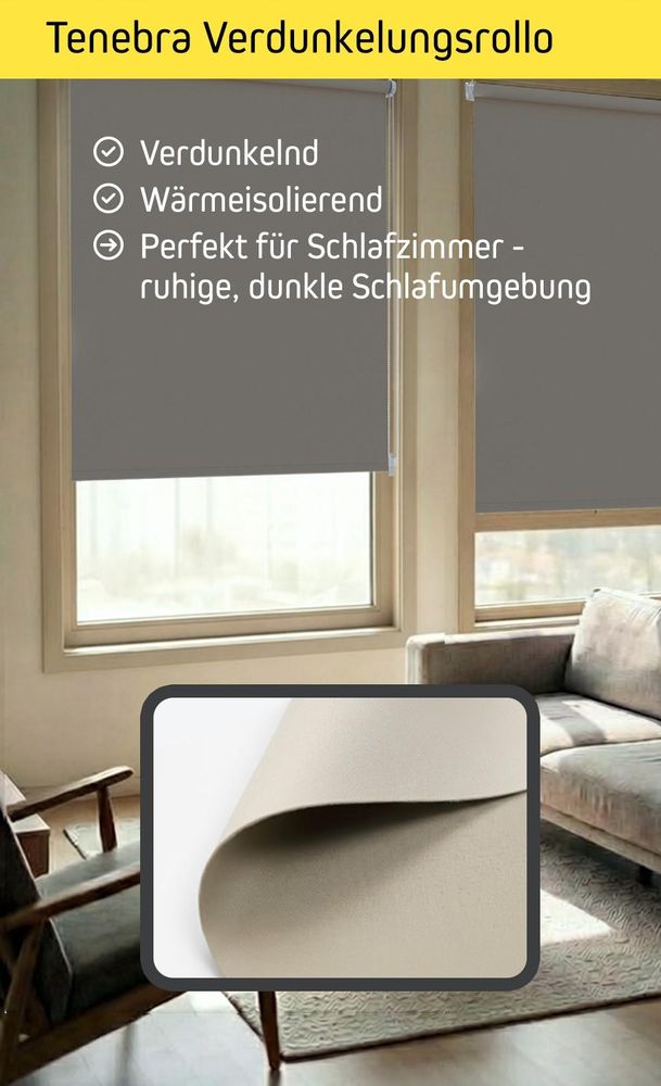 Verdunkelungsrollo Fenster ohne Bohren Tenebra Klemmfix 115x160cm grau VICTORIA M