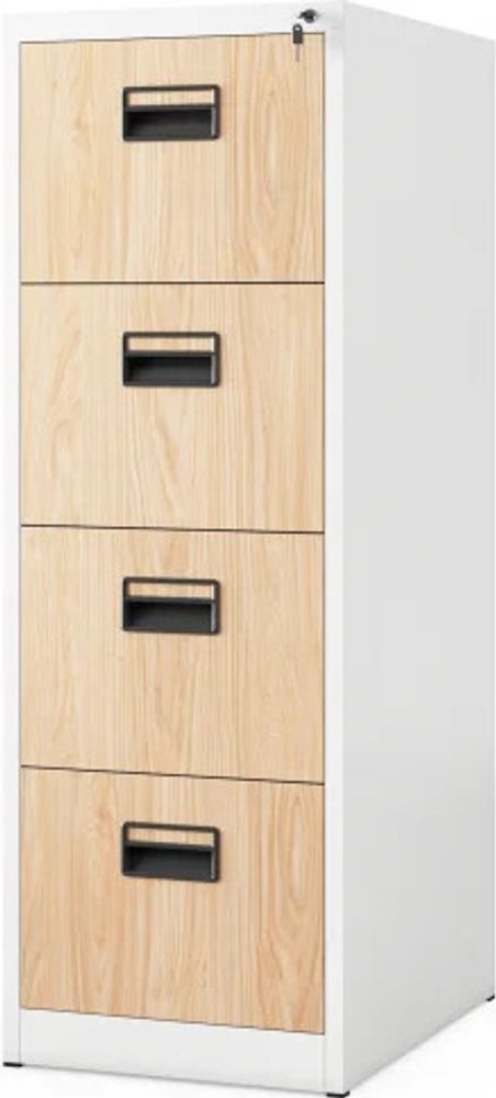 Hängeregistraturschrank V004A Hängemappenschrank Hängeregisterschrank Aktenschrank mit 4 Schubladen Pulverbeschichtung Stahlblech 132 cm x 46 cm x 62 cm (H x B x T) Farbe: Weiß-Holzoptik