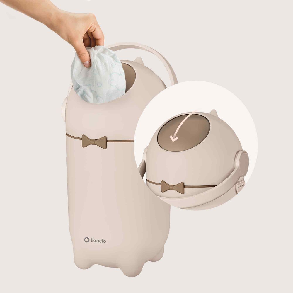Windeleimer Lionelo Purebin 10L, geruchsdicht, kompatibel mit Universalbeuteln, Einhandbedienung, hygienisch & leicht zu reinigen Beige