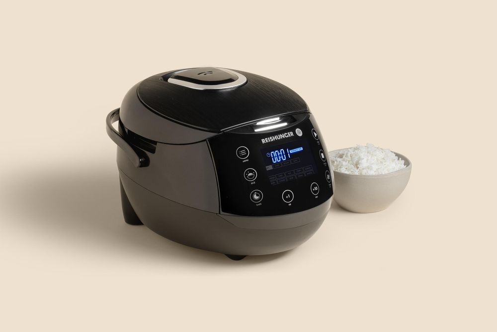 Reishunger Digitaler Reiskocher, Weiß (860W/1,5l) für bis zu 8 Personen, Multikocher mit 12 Programmen, Timer- und Warmhaltefunktion inkl. Reishunger Reiskocher Kochbuch