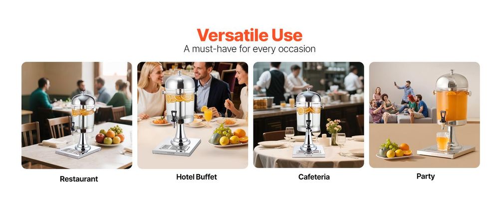 VEVOR Edelstahl Getränkespender, 13L Getränkespender mit Alkoholbrenner, heiße und kalte Getränkespender mit Auslauf für Kaffee, Tee, heißes Wasser, ideal für Restaurants, Hotels, Partys, Einzelner Saftspender