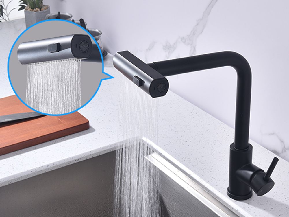 Homelody Schwarz Küchenarmatur, 360° Schwenkbarer Wasserhahn Küche Hochdruck, Ausziehbare Spültischarmatur mit Brause 3 Strahlarten, 304 Edelstahl