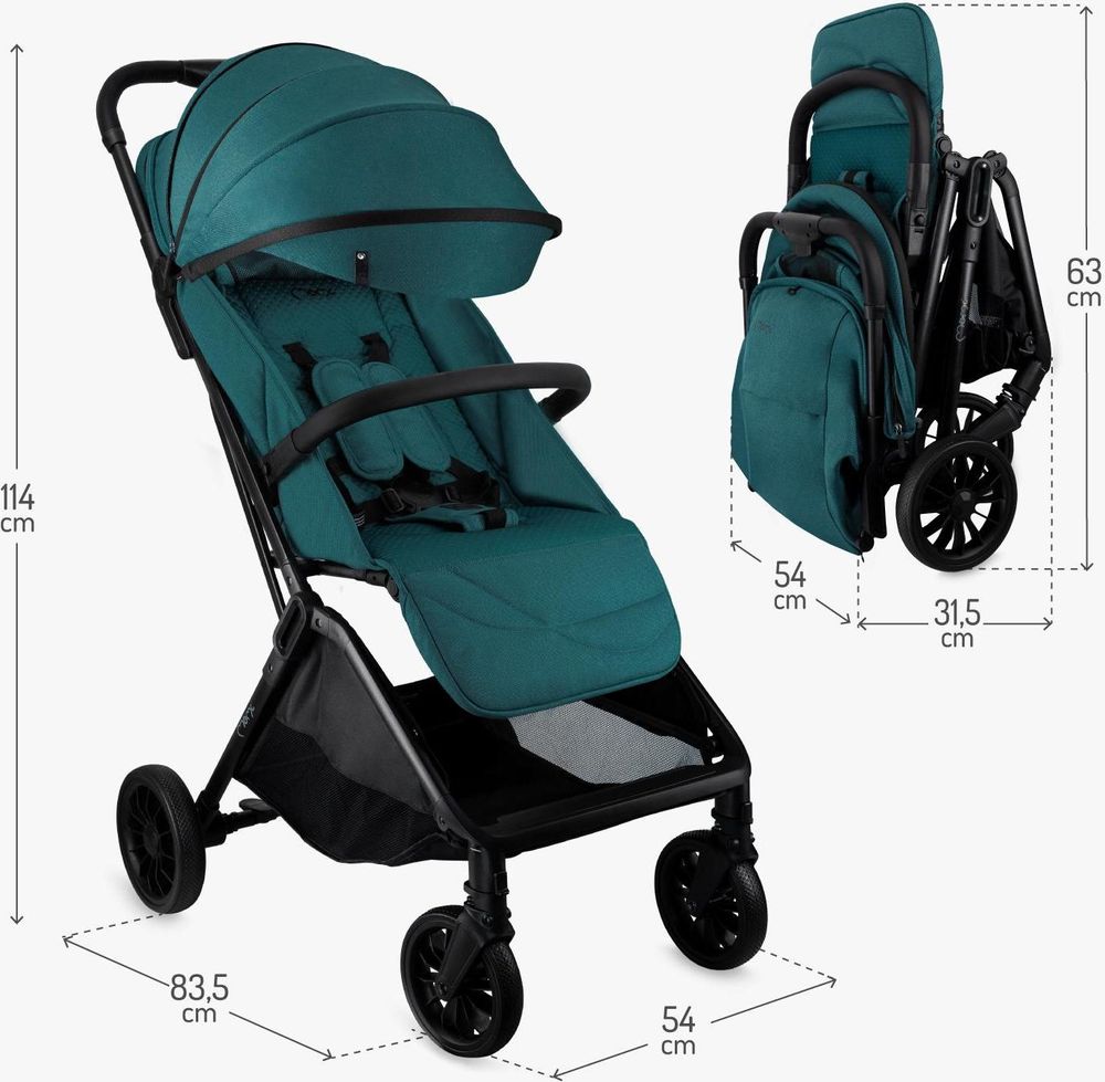 MoMi ANDREA Buggy Kinderwagen bis 22 kg - automatisches Falten - Rucksack, Zubehör - Türkis