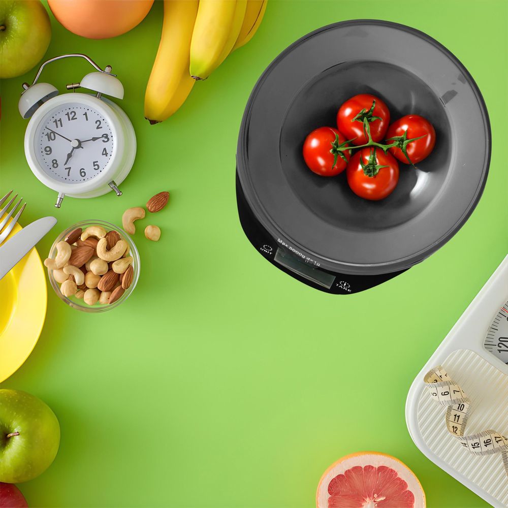 Digitale Küchenwaage mit Schüssel Digitalwaage mit LCD Display und Tara-Funktion Elektronische Waage bis 5kg Lebensmittelwaage Schwarz Retoo