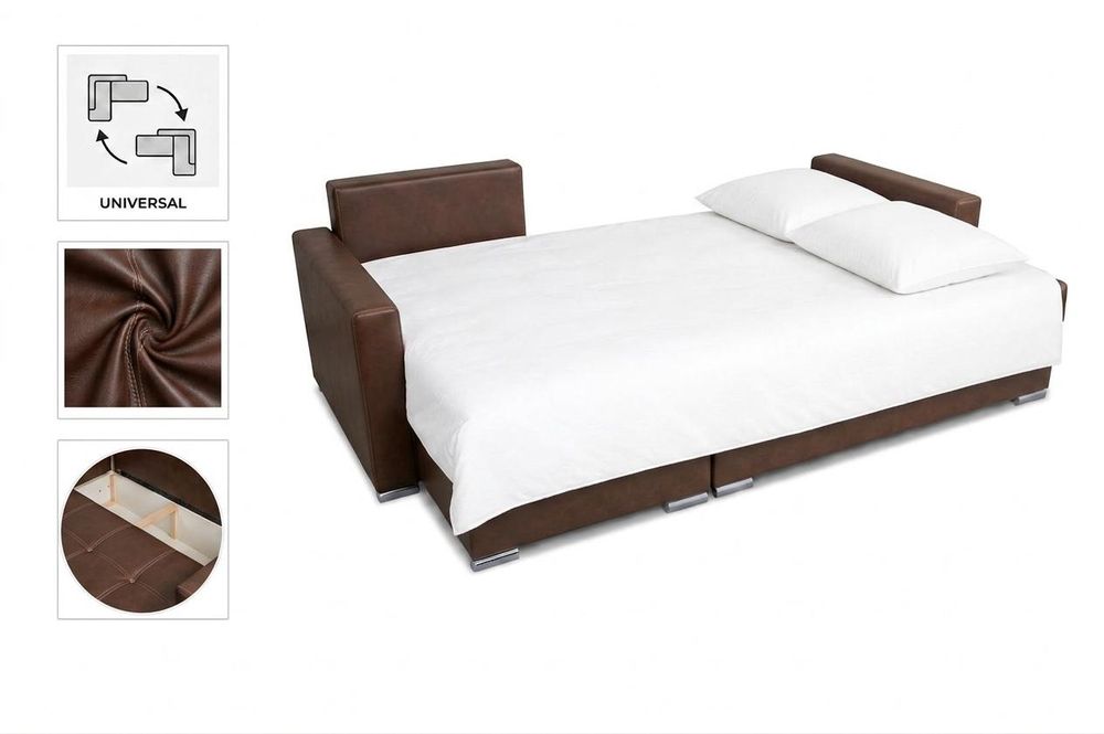 Ecksofa VARIUS Boston – mit Schlaffunktion, Kunstleder in Braun, Family Meble