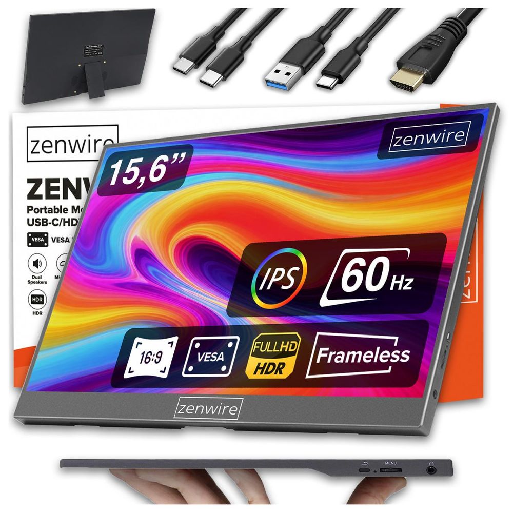 Przenośny Monitor USB-C Full HD 1920x1080 IPS HDR HDMI do Laptopa 15.6 cali  Zenwire AMG15