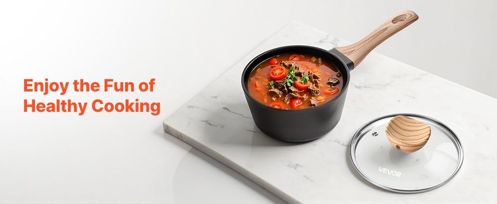 VEVOR 1,5 QT Saucepan, Antihaft-Saucepan mit gehärtetem Glasdeckel, vielseitiger Kochsauce-Topf mit abnehmbarem Griff, kleiner Kochtopf für die Küche mit Beschichtung, induktionskompatibel, schwarz, Schwarz, 1.42 L