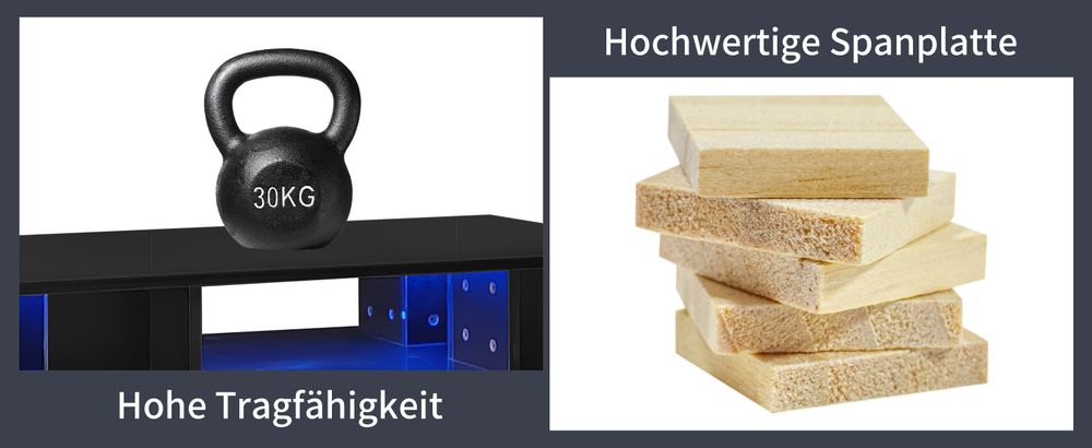 MODFU Hochglanz- Couchtisch Schwarz Wohnzimmertisch mit LED-Beleuchtung,Beistelltisch mit 2 Schubladene,Sofatisch für Schlafzimmer