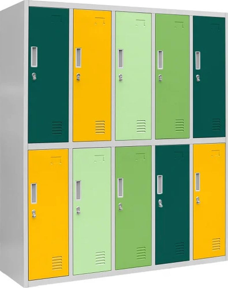 Schließfachschrank 5B2AS Umkleideschrank Wertfachschrank Umkleideschrank mit 10 Fächern Stahlblechkonstruktion Pulverbeschichtet 150 cm x 136 cm x 45 cm (H x B x T) Farbe: Mehrfarbig