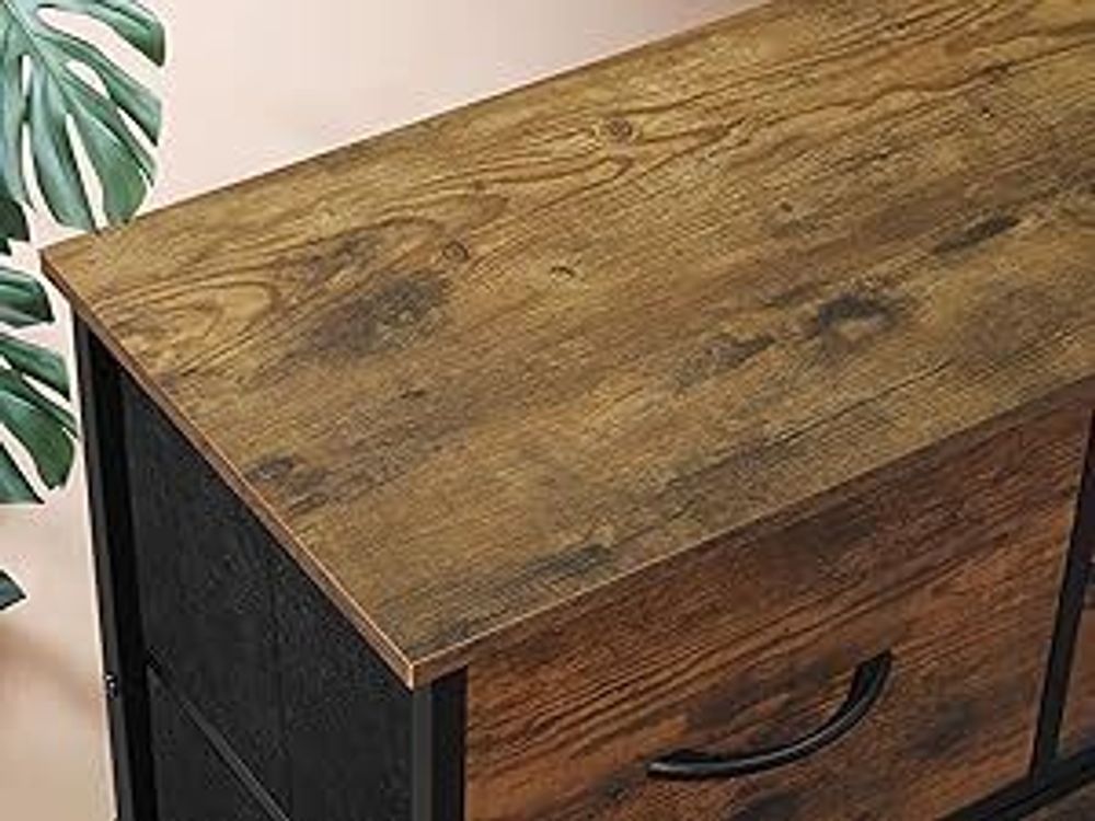 WOLTU Kommode mit 10 Schubladen aus Stoff, Sideboard, Metallrahmen, Industrial Stil : Vintagebraun Farbe: Vintagebraun