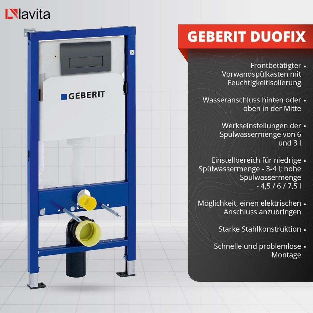 Lavita WC Set: Duofix Basic Vorwandelement + Lavita Wand Tiefspül WC Versoni Weiß Spülrandlos Tornado Spülsystem + WC Sitz mit Absenkautomatik