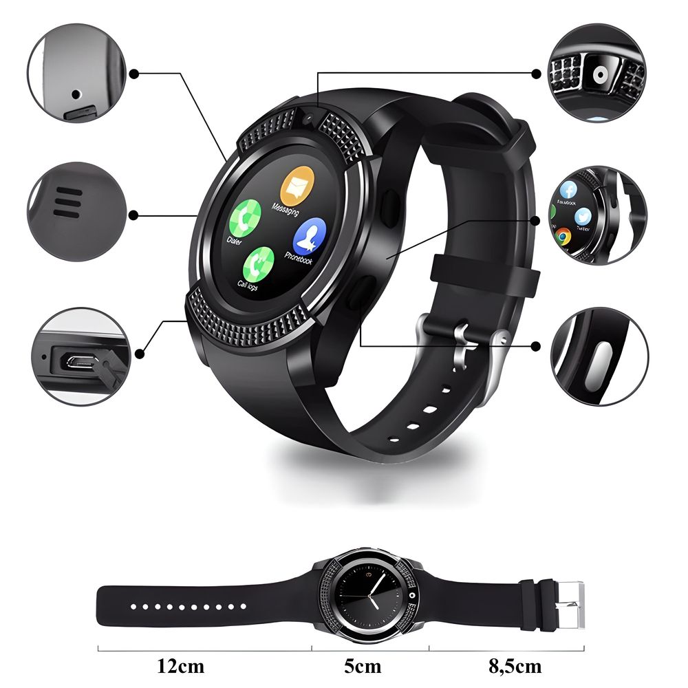 Smartwatch Smart Watch 45mm Armbanduhr mit SIM Touchscreen Sport Band Fitness Armband Black Watch Geschenk Call Android Herren Damen Schwarz Retoo