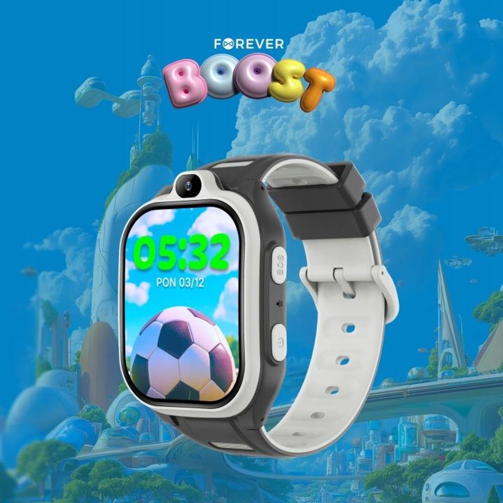 Smartwatch Forever GPS WiFi 4G Kids Boost KW-530 Czarny AI SOS IPS 2.0" nanoSIM 2Mpx G-Sensor IP67 GeoFencing VideoCall 800 mAh