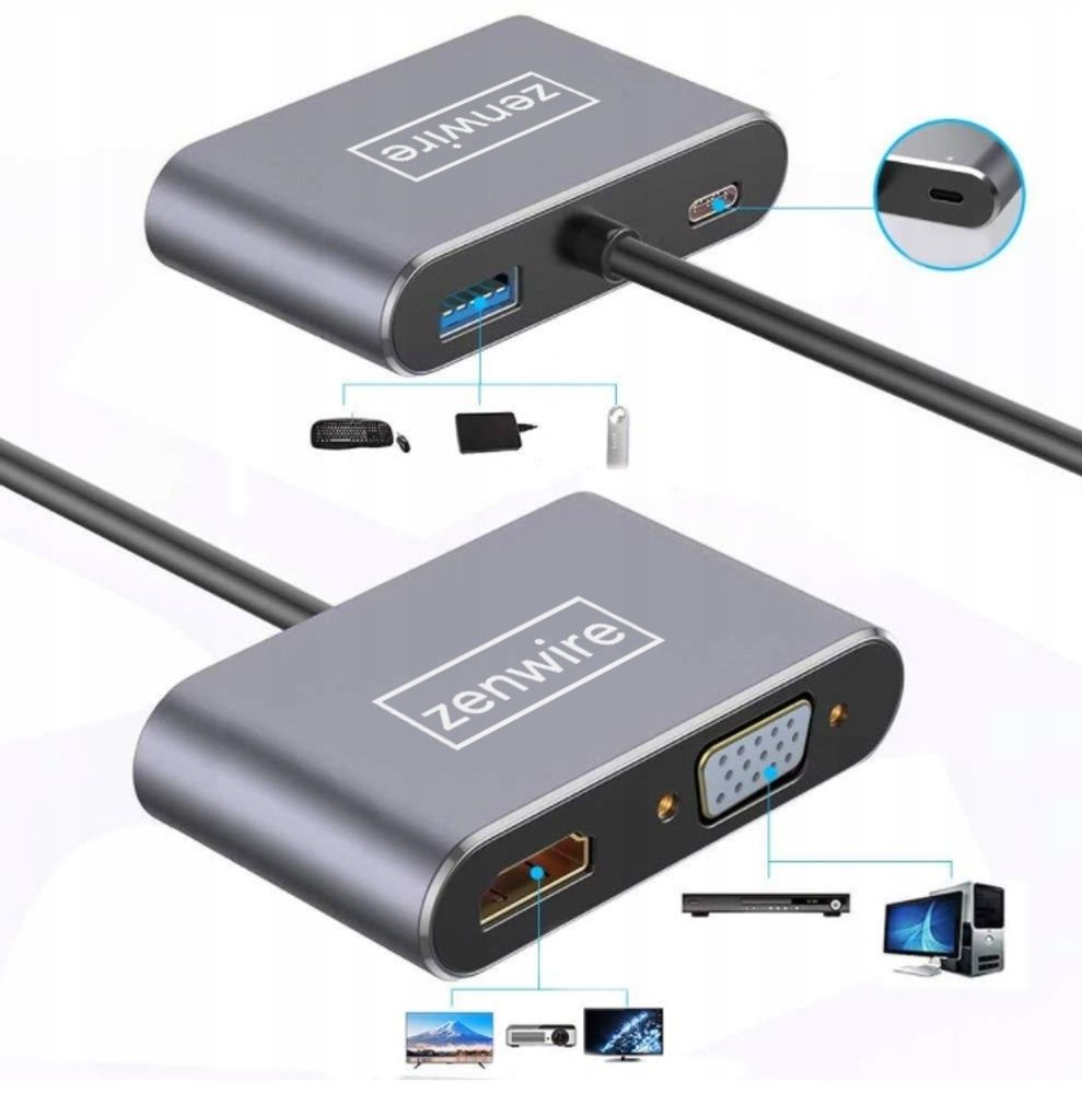 Adapter - 4-in-1 USB-C Hub - HDMI 4K - VGA Full HD - USB 3.0 - PD 87W - Multiport Adapter