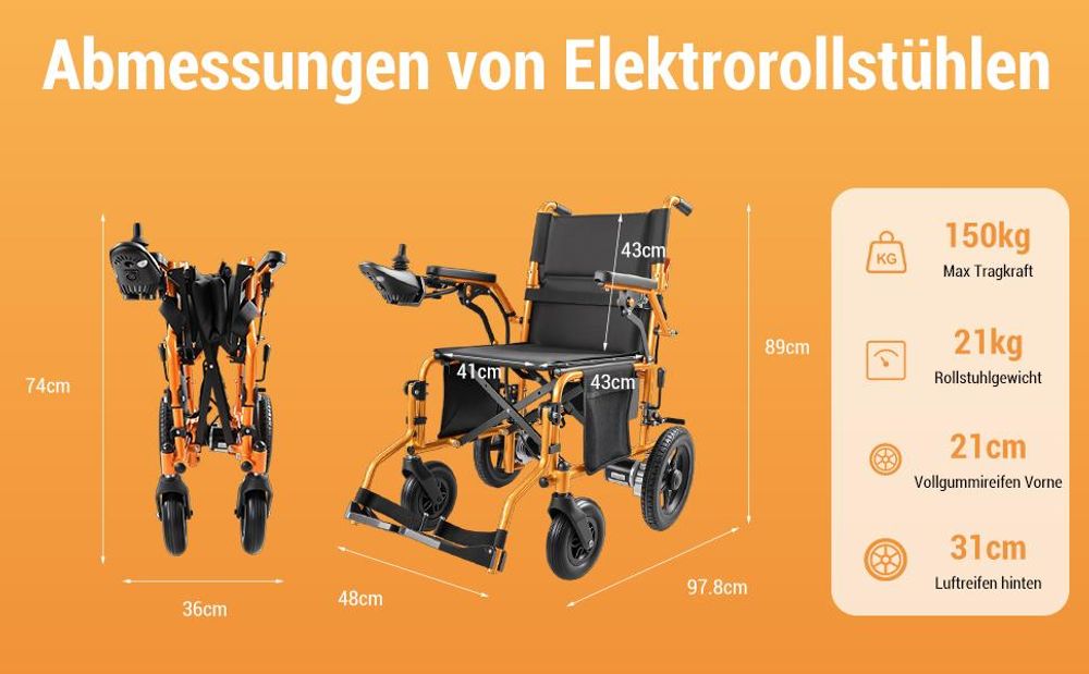 Elektrorollstuhl faltbar, leichter Faltrollstuhl mit Joystick, Armlehnen, Fußstützen, Sicherheitsgurt, für Erwachsene, Zuhause und Pflege