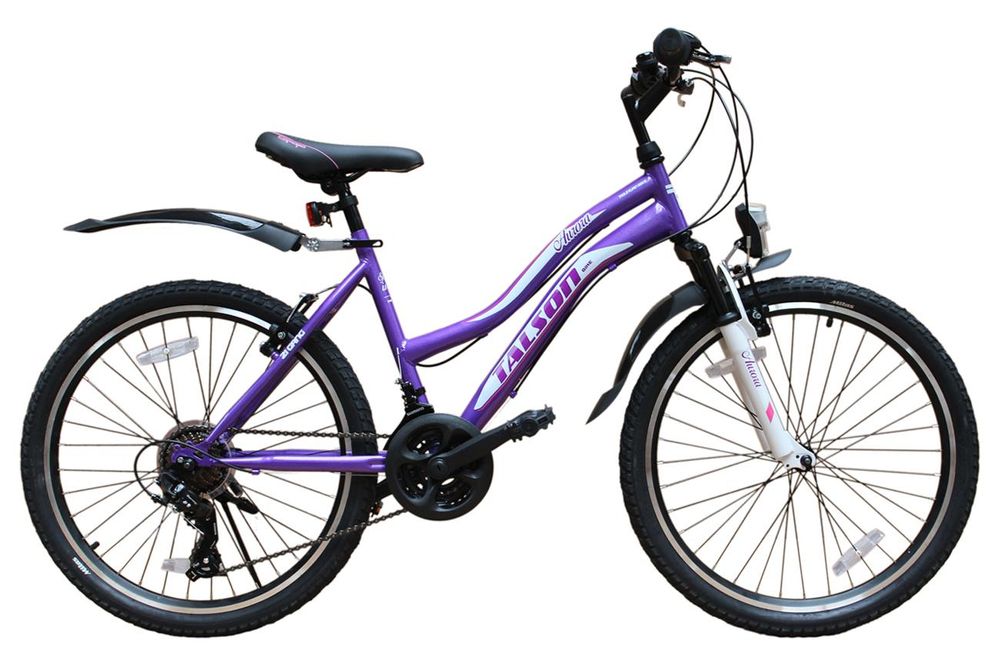 24 Zoll Mädchen Fahrrad AURORA MTB mit Beleuchtung und SHIMANO 21-Gang Kinderfahrrad Lila