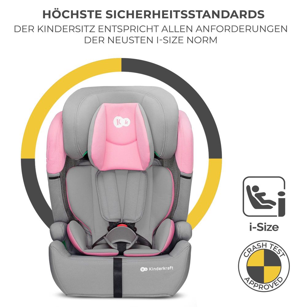Kinderkraft COMFORT UP i-Size - Autokindersitz - Autositz - 76-150 cm - R129 Norm - 5-Punkt-Gurt - EASY GROW System - Belüfteter Sitz - Rosa