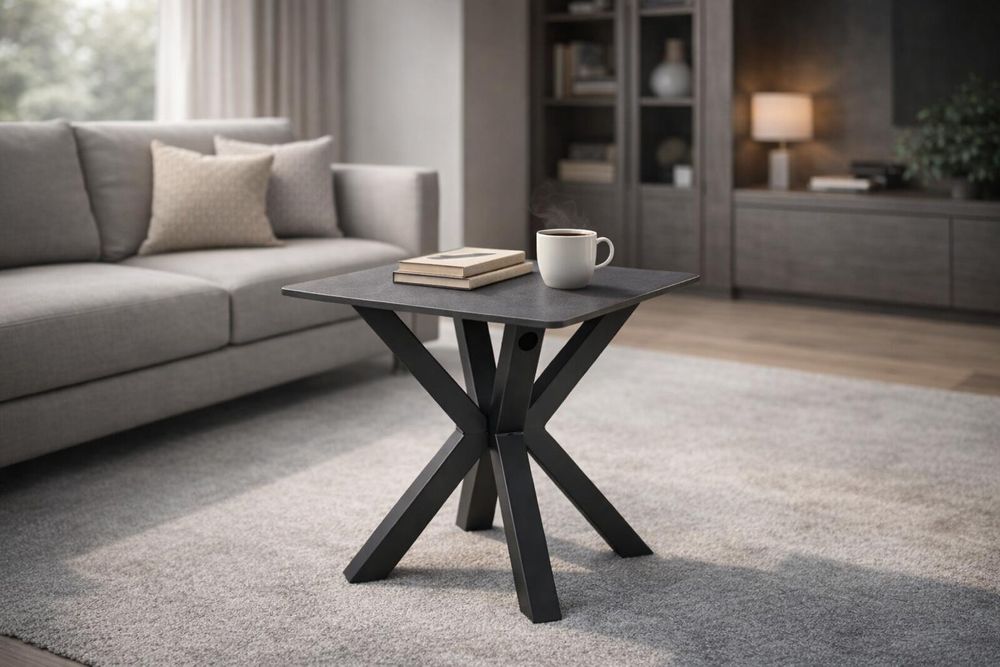 Couchtisch Janin mini – moderner Wohnzimmertisch mit Vollkeramikplatte und Metallgestell