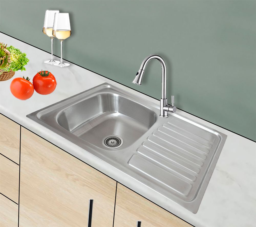 Preero- 80x50cm, Küchenspüle Edelstahl 304,Materialstärke 0,8mm, Spüle, Einbauspüle, Spülbecken,eckig, mit Ablage ,1 Becken,groß