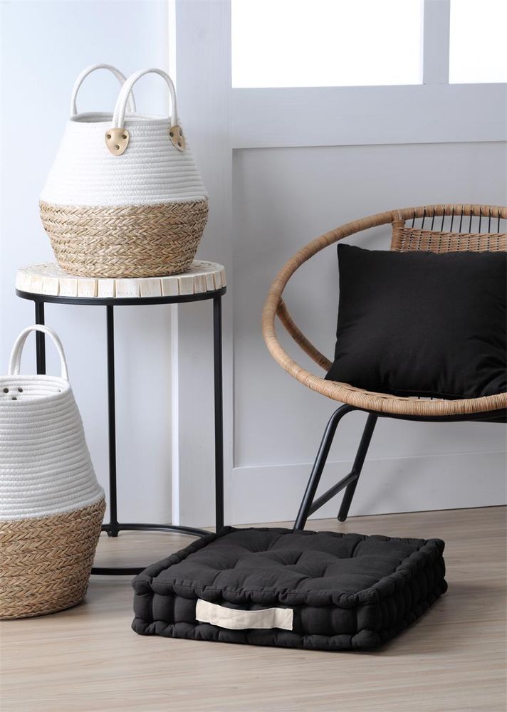 Kissen Duo Stoff Schwarz/Leinen 45x45x10cm - Stoff