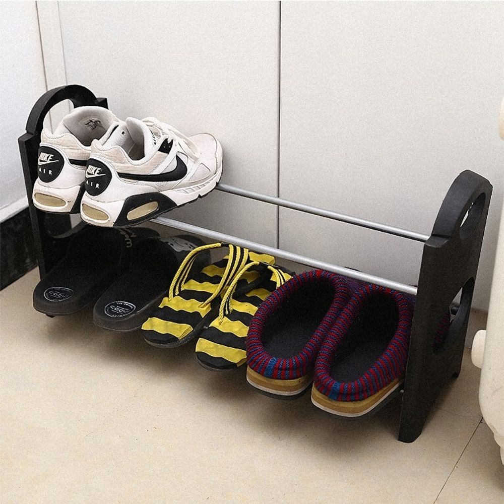 Schuhregal mit 2 Ablagen Schuhablage Schuhschrank Stahlrohre Schuh Organizer mit Regalebenen Langlebig und Stabil für Wohnzimmer Flur 66x33x20cm Retoo