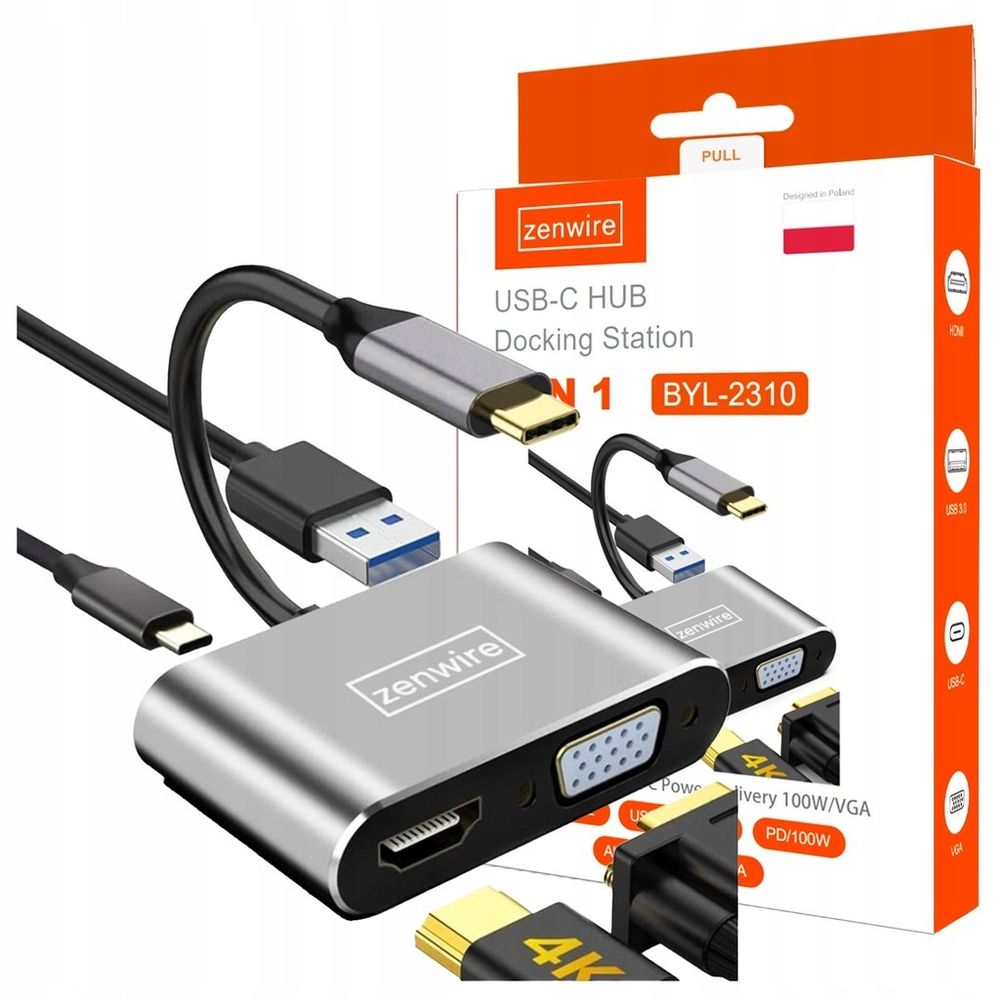 Adapter - 4-in-1 USB-C Hub - HDMI 4K - VGA Full HD - USB 3.0 - PD 87W - Multiport Adapter
