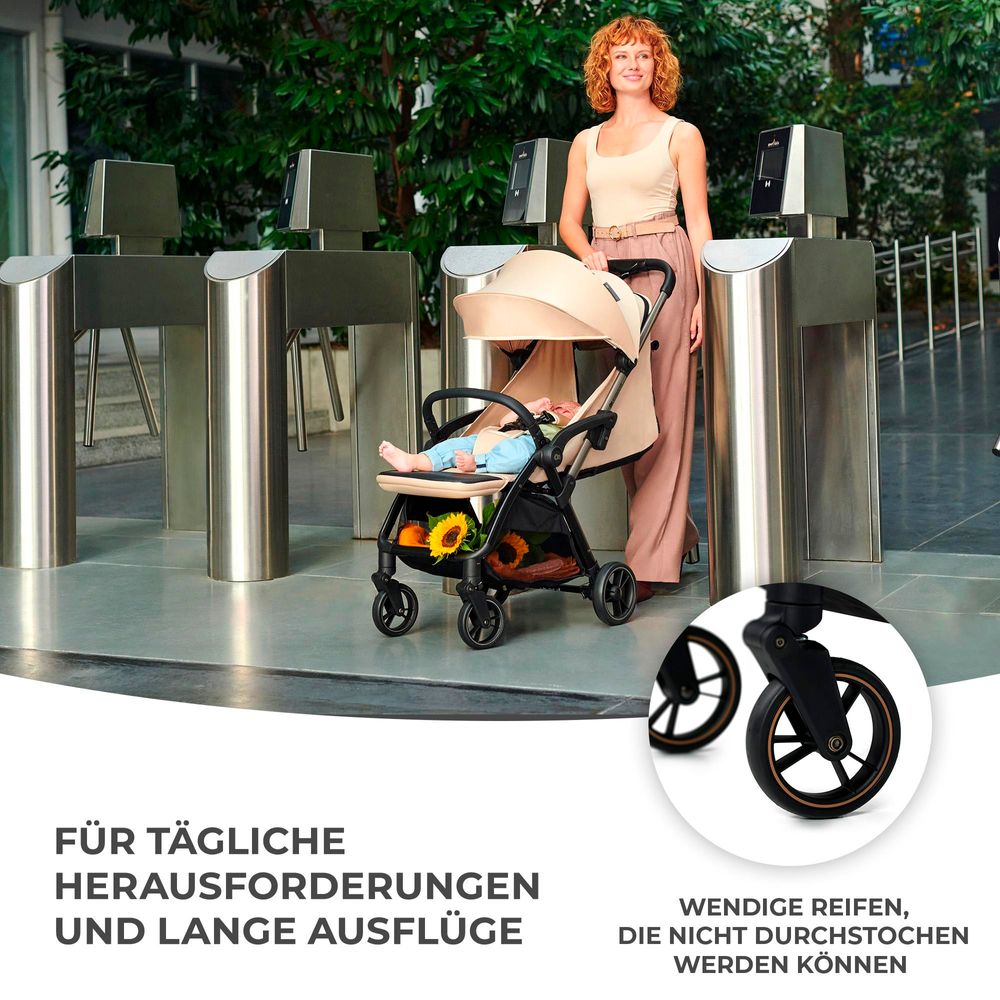 Kinderkraft APINO Buggy - Kinderwagen - Belastbar bis 24 kg - 7,5 kg leicht - AUTO FOLDING - Verstellbare Rückenlehne - Große Räder - Beige