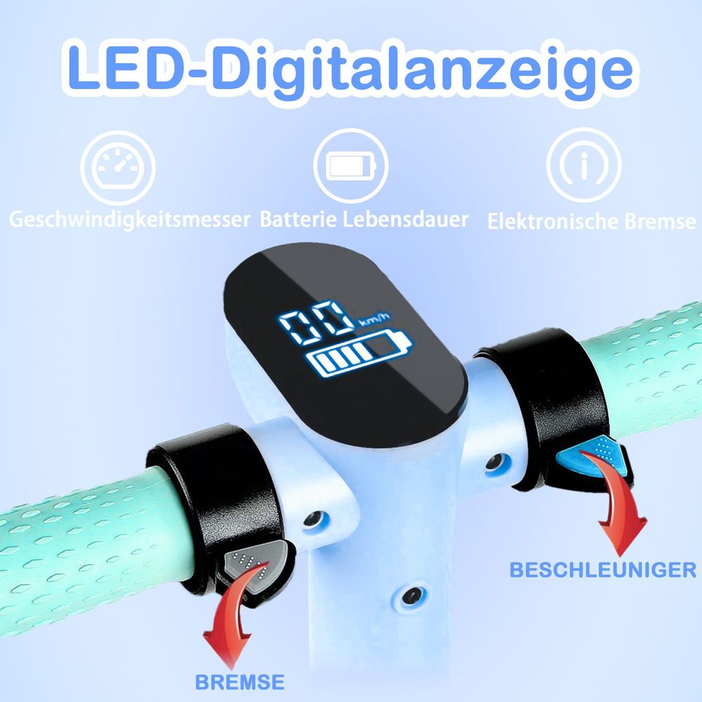 Elektroscooter Kinder E-Scooter Blau mit LED-Anzeige Klapproller elektroroller Staubgeschützter Ladeanschluss E Roller Geschenk Für Kinder Und Jugendliche