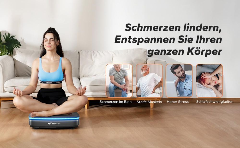 Vibrationsplatte mit 99 Stufen, 7 Programmen, LED, Fernbedienung, Bluetooth, Widerstandsbänder, 150W, Ganzkörpertraining & Formung, schwarz