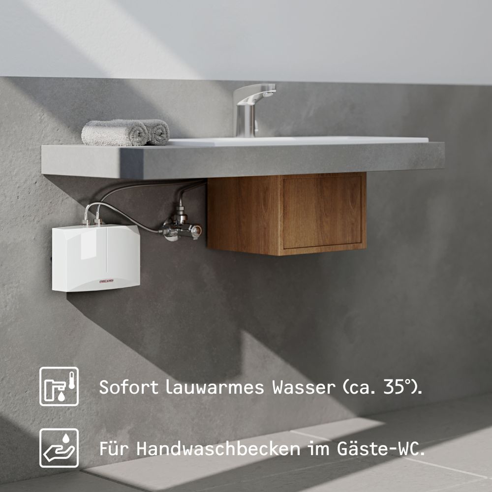 Wo nutze ich den Mini-Durchlauferhitzer? Am Handwaschbecken im Gäste WC.