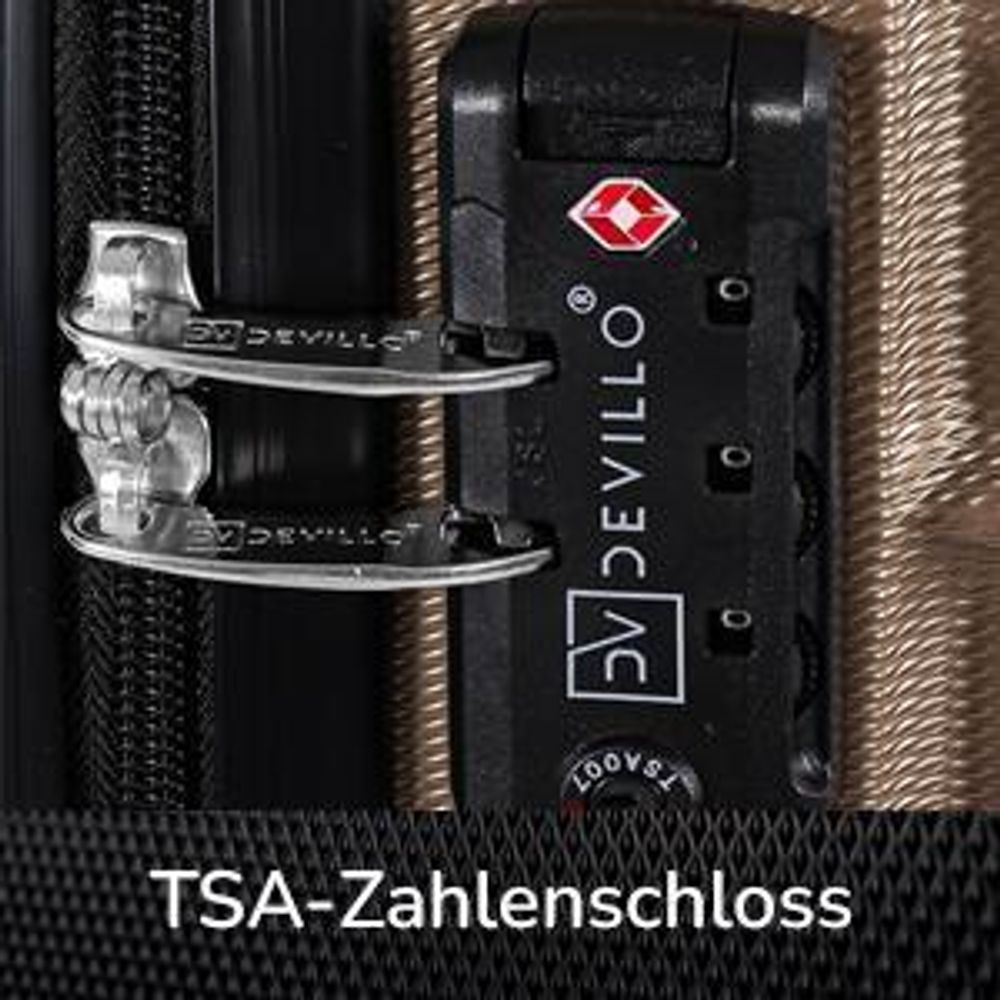 Devillo® Kofferset 4tlg. S-M-L-XL, Champagner - Trolley Koffer Reisekoffer Reisekofferset Gepäck Rollkoffer TSA 4 Rollen ABS-Hartschale Teleskopgriff