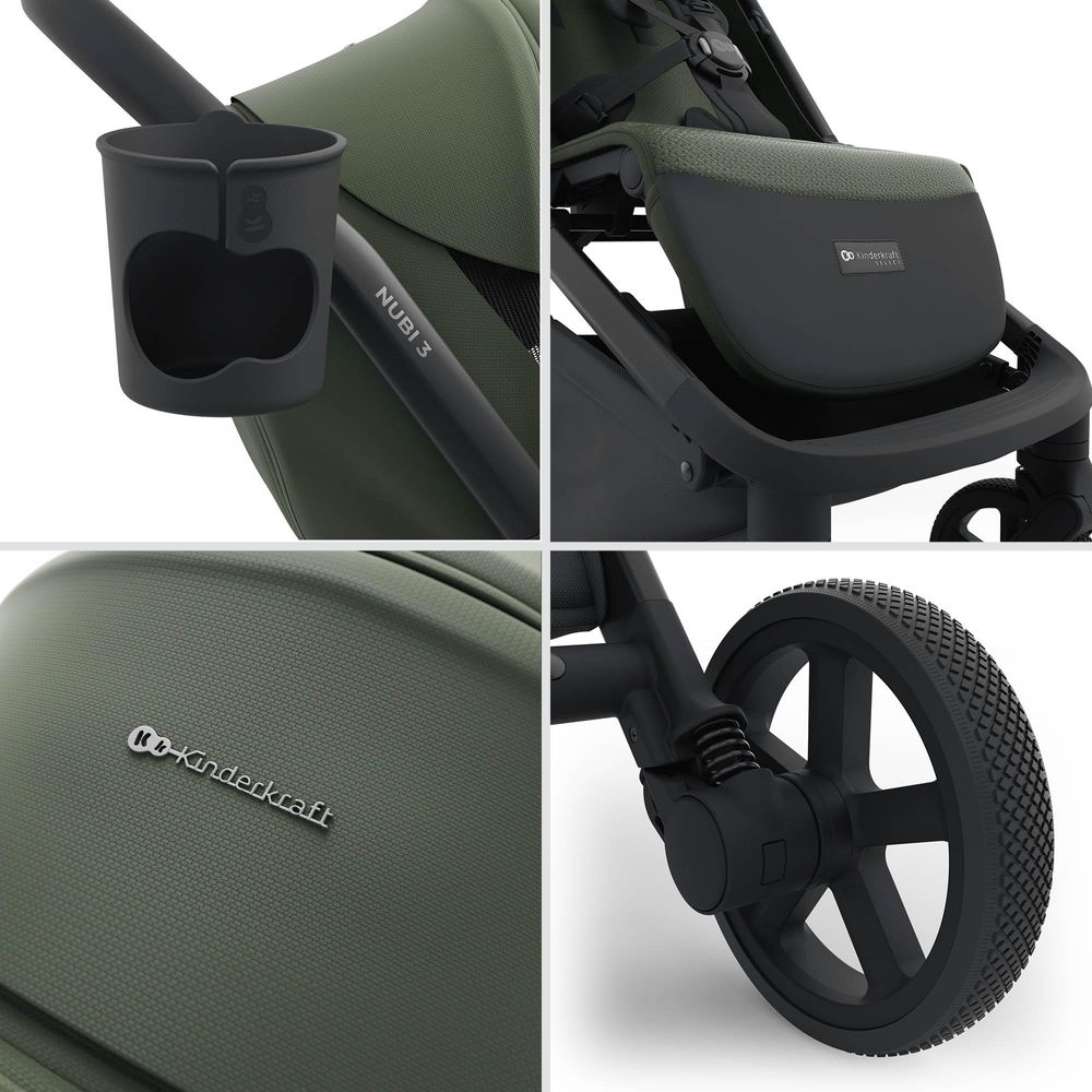 Kinderkraft NUBI 3 Buggy bis 22 kg – automatisch zusammenklappbar, große EVA-Räder, Mesh-Sitz, UPF50+ Verdeck - Grün