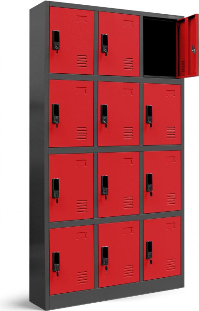 Wertfachschrank 3B4A Schließfachschrank Fächerschrank Metallspind Umkleideschrank Stahlblech 185 cm x 90 cm x 40 cm Farbe: Anthrazit-rot